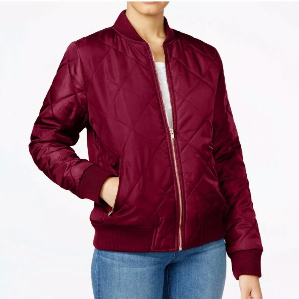 NWT Say what? Quilted burgundy bomber jacket XS